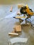 A parquet floor made of wood while it is being freshly installed