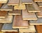 Parquet planks samples stacked one on another,