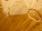 Parquet. Water drops on wooden surface.