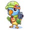 Parrot as traveller, adventurer, cartoon chibi style, AI generative