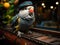 Parrot conductor on steam train model