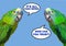 Parrot double speech bubble saying fake news