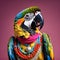 Parrot dressed in hippie clothes: Humanization of Animals Concept