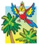 Parrot flying above the palm trees