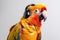 Parrot With Headphones On White Background. Generative AI