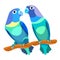 parrot lovebirds couple sitting head turned blue. vector illustration