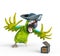 Parrot pirate is screaming with happiness because it found a treasure chest