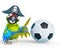 Parrot pirate is showing the football ball