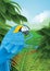 Parrot in a rainforest. Vector illustration decorative background design