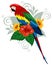 Parrot and tropical flowers