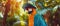 Parrot with VR glasses, tropical vacation simulation, overtheshoulder view, vibrant palette , Prime Lenses