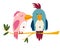 Parrots are a couple in love. Cute cartoon lovebird. Exotic birds. Great for children cards, prints and greeting card. Isolated