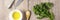 Parsley,  olive, yeast seeds on the wooden spoon and kitchen knives on the wooden table background horizontal panorama