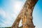 Part detail of famous landmark ancient old Roman aqueduct of Pont