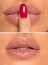 Part of face. plump lips and lips with finger like quiet