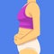 Part of Female Body, Woman Clamping Fold of Fat Belly with Her Hands, Side View, Human Figure After Weight Loss, Obesity