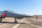 Part of head fighter jet military aircrafts parked on runway in the base airforce