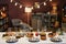 Part of large dinner table with variety of homemade food prepared for guests