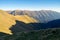 Part of the main ridge in Fagaras mountains, Romania part of the Carpathian mountains as seen during the golden hour