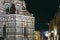 A part of the marble facade of Giotto campanile at night in Florence, Italy