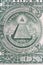 Part of one dollar note with great seal super macro shot. Eye of Providence or all-seeing eye sign, detail in th banknote of one