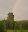 A part of a rainbow after the rain over the green trees and forest in a country side