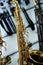 Part of a saxophone close up