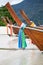 Part of traditional longtail boats on the beach