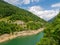 Part of unspoilt natural view around Lago ie Lake Vagli in Garfagnana, province of Lucca, Italy. Near Vagli Sotto