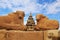 Part of the wall in ancient Hindu Seashore Temple in Mamallapuram, Tamil Nadu, South India,