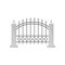 Part of wrought iron fence with stone fence posts, protective barrier for house, garden, park vector Illustration on a