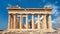 Parthenon on Acropolis, Athens, Greece. It is top landmark of Athens. Famous temple in city center. Sunny scenery of Greek ruins,