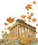 Parthenon athens greece autumn falling leaves