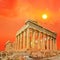 Parthenon in athens green sunset clouds colors