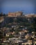 Parthenon famous temple and Plaka old neighborhood under acropolis hill, Athens Greece