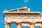 Parthenon temple close-up, Athens, Greece. It is top landmark of Athens. Detail of facade with old relief. Ancient Greek ruins on