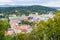 A partial panoramic view under a cloudy sky of central Ljubljana, Slovenia\\\'s capital, looking to the Tivoli City Park