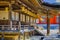 Partial View of Danjo Garan Sacred Temple with Line of Traditional Lanterns at Mount Koya in Japan