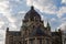 Partial view of the frontside of the 19th century St Lambertus church with a spectacular view on the dome