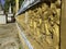 Partial view of a stone balustrade, decorated with gilded monkey figures