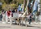 Participant of the annual carnival of Adloyada ride carts and greet the audience in Nahariyya, Israel