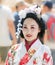Participant of the festival in the traditional dress of the Japanese woman at the annual festival `Jerusalem Knights`