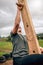 Participant in a obstacle course doing pegboard