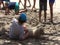 Participants in a caribbean sand castle competition