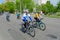 Participants of mass spring bike ride, dedicated to opening of bike season-2019, move along city street, Gomel, Belarus