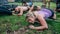 Participants in an obstacle course crawling