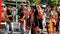 Participants parade in puppet costumes while in action, Reog Ponorogo player