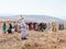 Participants in the reconstruction of Horns of Hattin battle in 1187 participate in the battle on foot on the battlefield near Tib