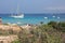 Particular beach, famous Cala Comte tourist bay, summer destination of Ibiza