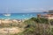 Particular beach, famous Cala Comte tourist bay, summer destination of Ibiza